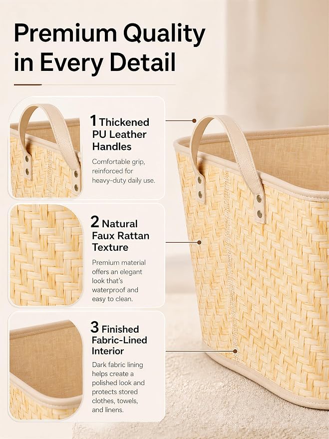 BROWNLILY Oversized Storage Baskets Laundry Hampers with Structured Frame & Supported Bottom, Extra Large Closet Bins for Shelves Blankets Car Bedroom Bathroom Organizers (Pack of 4, Natural) - Image 2