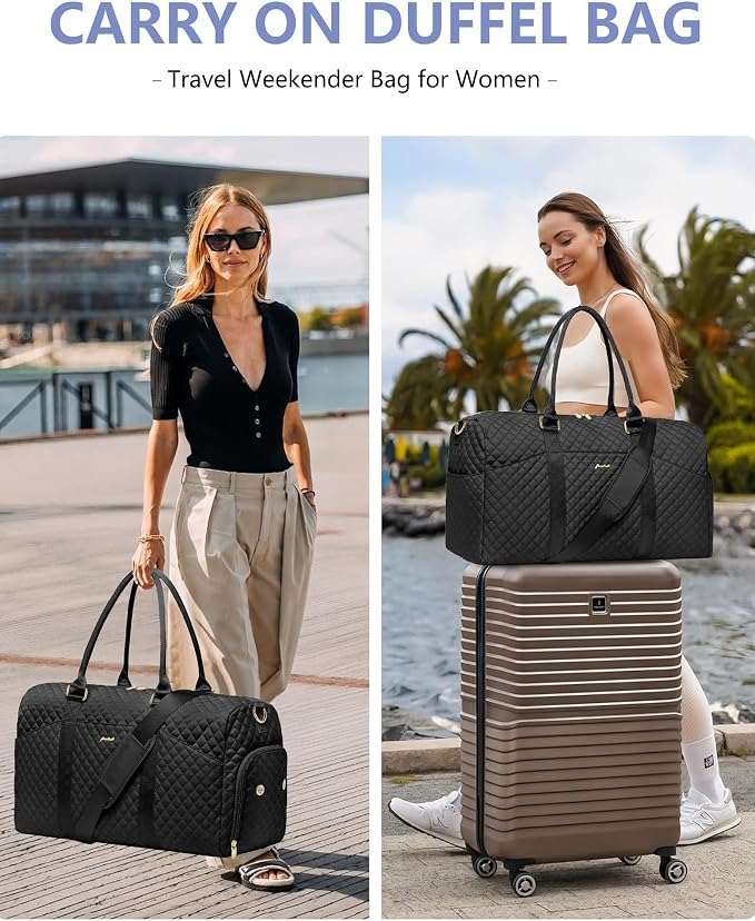 Women Weekender Travel Duffle Bag: Travel Duffel Overnight Bags with Shoe Compartment Large Carry on Tote with Toiletry Bag Weekend Traveling Yoga Gym Hospital Bag for Women with Wet Pocket Black - Image 6