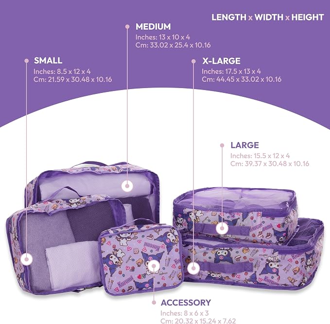 Sanrio's Hello Kitty Packing Cubes - 5 Piece Packing Cube Bags - Travel Essentials - Suitcase Luggage Organizer Set - Hello Kitty and Friends, My Melody, Kerromi, Kerropi, Badtz-Maru (Kerromi) - Image 7