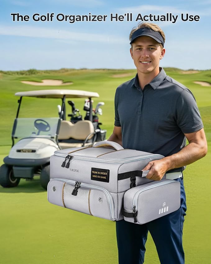 YOREPEK Upgraded Golf Trunk Organizer, Golf Gifts for Men, with Removable Insulated Pouch&Dust-Proof Protective Layer, Multi-Compartment fits 2 Pairs of Shoes, Golf Accessories - Image 3