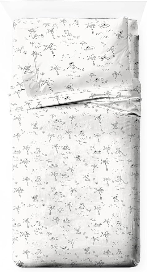 Jay Franco Kids Sheet Set with Fitted, Flat Sheets & Pillow Cover - Ultra-Soft Bedding with Pillowcase for Room Decor, White - Lilo and Stitch, 3 Piece Twin by JayFranco