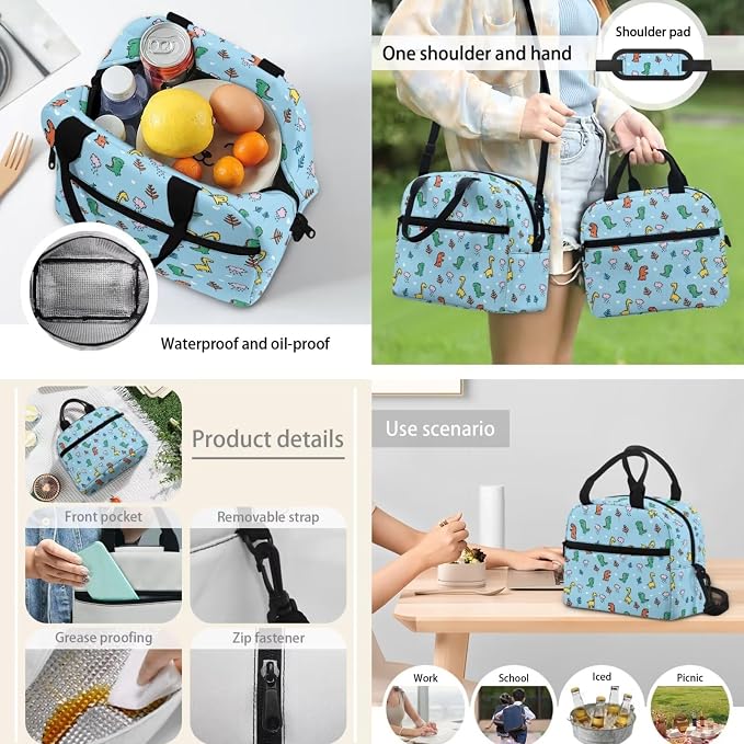 Cute Cartoon Dinosaur School Bags for Girls, 3Pcs Students Backpack, Elementary Princess Bookbag Sets with Lunch Box Pencil Case for School - Image 3