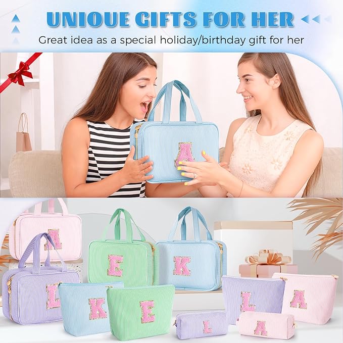Gifts for Teen Girls Women - Travel Hanging Toiletry Bag & Makeup Bag - Personalized Initial Cosmetic Bag | Birthday Gift for Girl Trendy Stuff - Blue M - Image 7