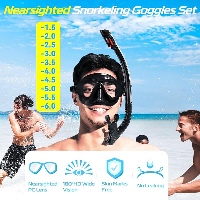 Nearsighted Snorkel Gear, Nearsighted Dry Snorkel Mask Set for Adult Youth, Nearsighted Anti Fog Diving Mask with Detachable Camera Mount & Adjustable Strap for Scuba Diving, Snorkeling, Freediving - Image 2