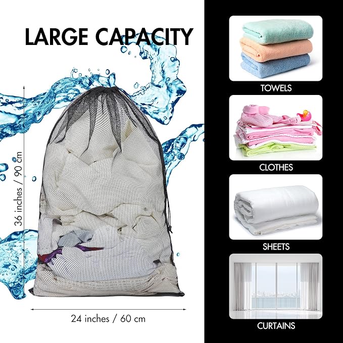 Berlune Large Mesh Laundry Bags, 24 x 36 Inch Bulk Wash Set with Drawstring for Commercial Use, Dorms, Vacation Rentals, Laundromats, Apartments & Facilities(Black,30) - Image 2