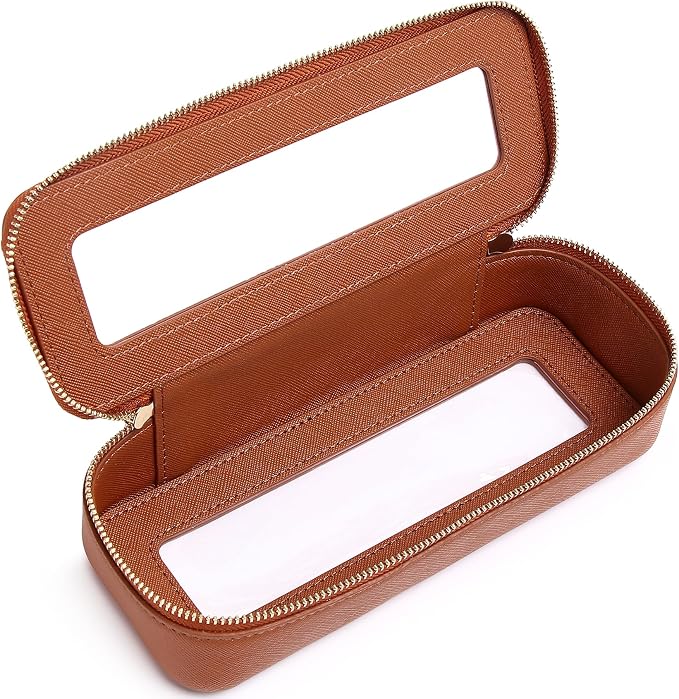 Pinkmik Makeup Brush Bag Slim Clear Makeup Bag Transparent Travel Cosmetic Case & Toiletry Bag with Zipper Small Beatuy Makeup Bag Purse Organizer for Women (X/Brown, SLIM) by Pinkmik