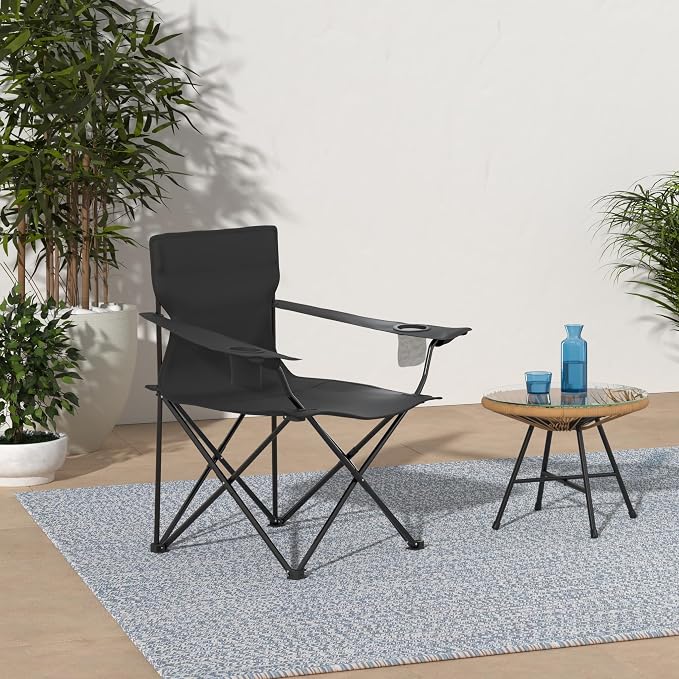 HaSteeL Large Camping Chairs, 2-Pack Portable Beach Chair for Adults, Black Folding Chair for Lawn Backyard Outdoor Fishing Hiking Travel Picnic Tailgating Sport, Carrying Bag & Cup Holder - Image 2