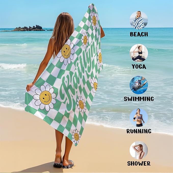 JML Personalized Beach Towel with Name, Custom Flower Beach Towel, Customized Microfiber Pool Towel, Quick Dry & Absorbent Swim Towel for Adult,Anniversary, Birthday, Summer Holiday,Vacation - Image 6