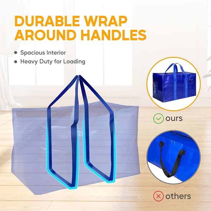 HealSmart 8 Pack Large Moving Bags with Zippers & Handles, Moving Supplies with lids, Heavy Duty Totes for Space Saving, Fold Flat, Moving and Storing, Blue - Image 4