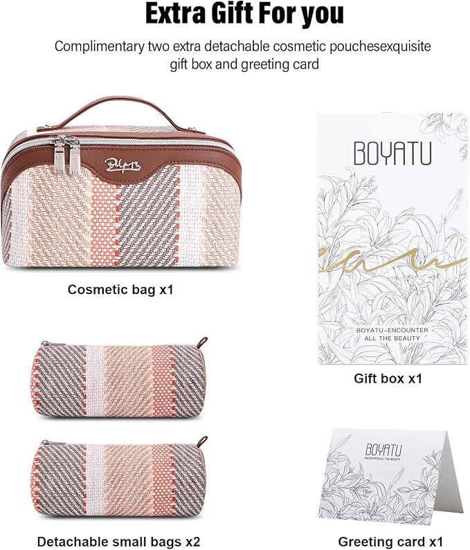 BOYATU Travel Makeup Bag Cosmetic Bag for Women: 3 Pcs Set Make up Bag with Compartments - Waterproof Vegan Leather Toiletry Bags with Handle - Makeup Organizer for Travel Essentials(C-5-Coffee) - Image 6