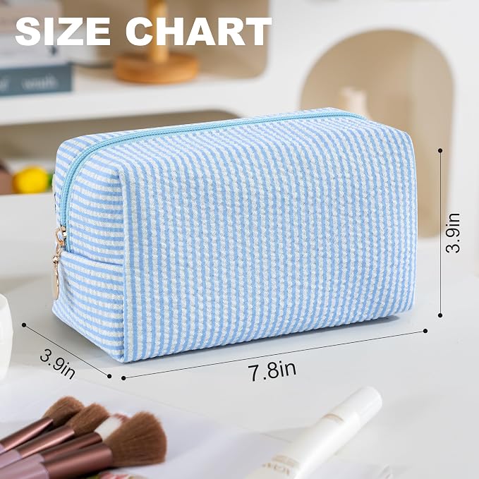 6PCS Makeup Bag Travel Toiletry Bag for Women, Small Cosmetic Bags Cute Blue Stripe Aesthetic Organizer Makeup Pouch for Purse Emergency Bag Pencil Case Accessory Bag - Image 2