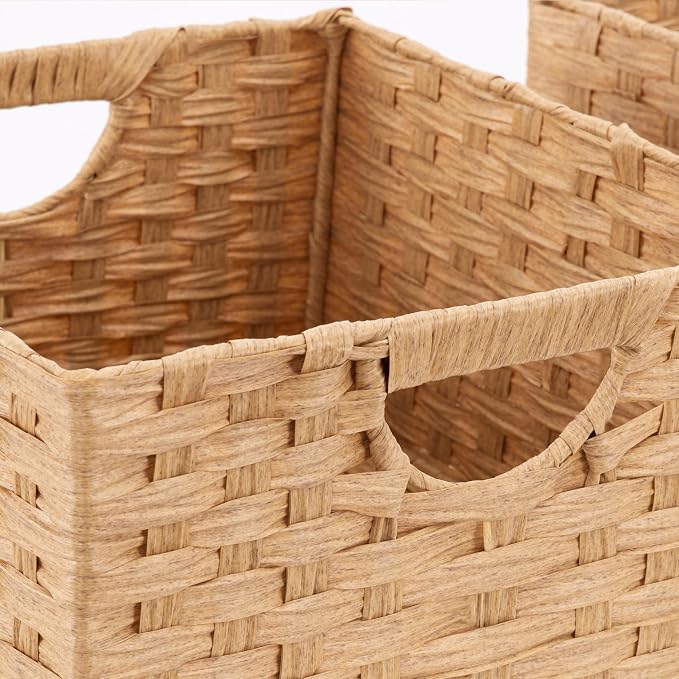 Seville Classics Premium Handwoven Portable Laundry Bin Basket with Carrying Handles, Household Storage for Clothes, Linens, Sheets, Tan, Rectangular (2-Pack) - Image 2