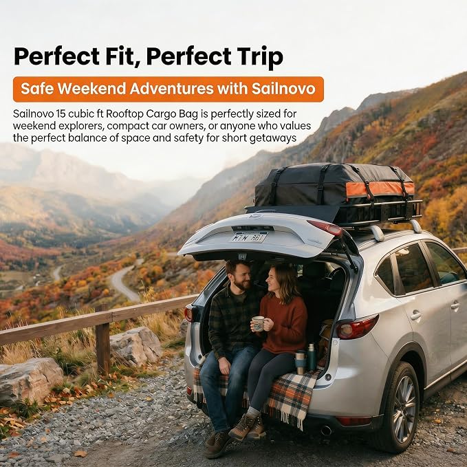 Sailnovo Car Rooftop Cargo Carrier 15 Cubic Feet, Waterproof 1000D PVC Car Roof Bag with Anti-Slip Mat, Combination Lock, Storage Bag, Door Hooks & Tie-Down Strap fit Vehicle with/Without Luggage Rack - Image 8