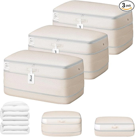 DIMJ Comforter Storage Bag - 100L Large Capacity Blanket Storage Compression Bags, Washable Space Saving Self Compression Organizer with Window Handles, Space Saver for Clothes, Bedding, Sheet by DiMJ