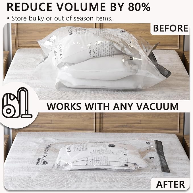 Vacuum Storage Bags, Compression Packing Space Saver Seal Bags for Clothing Bedding Comforters Blankets Pillows, 8 Small - Image 2