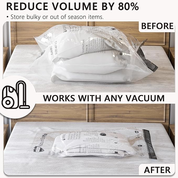 Vacuum Storage Bags, Compression Packing Space Saver Seal Bags for Clothing Bedding Comforters Blankets Pillows, 8 Combo - Image 2