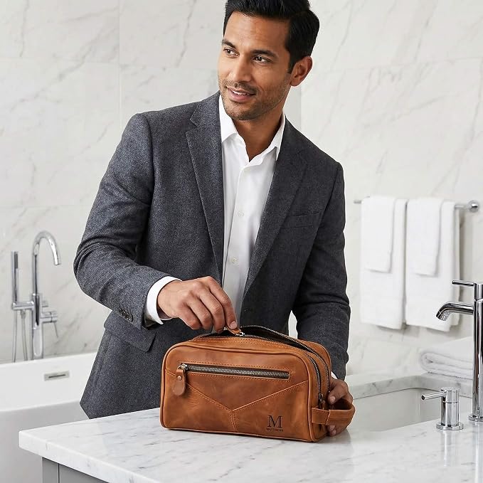 HomeWetBar Personalized Leather Toiletry Bag for Men, With with Waterproof Compartments, Custom Shaving, Travel Dopp Kit, Grandpa, Dad, Husband, Father, Him, Boyfriend - Image 3
