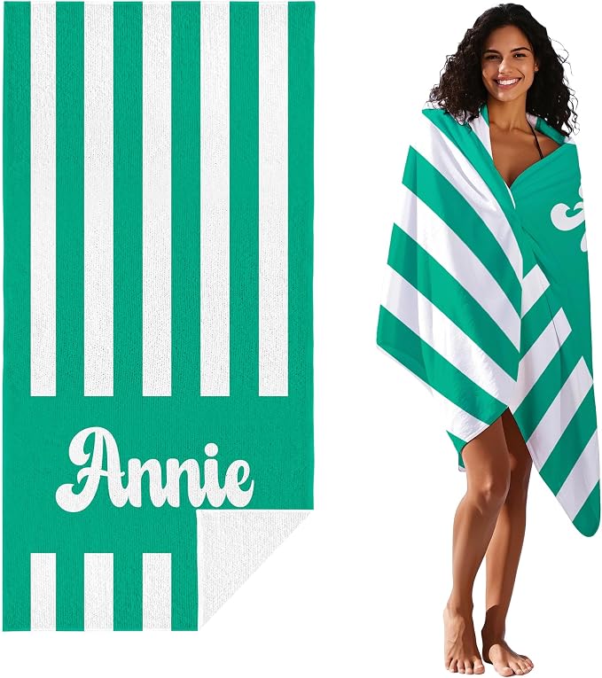 JML Personalized Beach Towel with Name, Custom Cabana Stripe Beach Towel, Customized Microfiber Pool Towel, Quick Dry & Absorbent Swim Towel for Adult,Mother's Day, Birthday, Summer Holiday,Vacation - Image 2