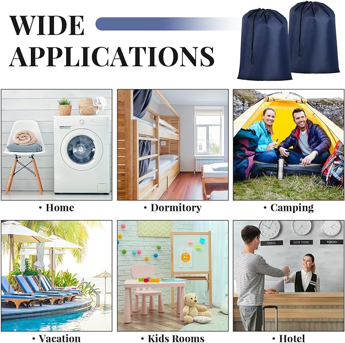 Woanger 12 Pack 28 x 45 Inch Extra Large Laundry Bags Bulk, Navy Blue | Washable Travel Laundry Bag with Drawstring Closure Large Dirty Clothes Organizer for College Dorm Home Hotel Camping - Image 7