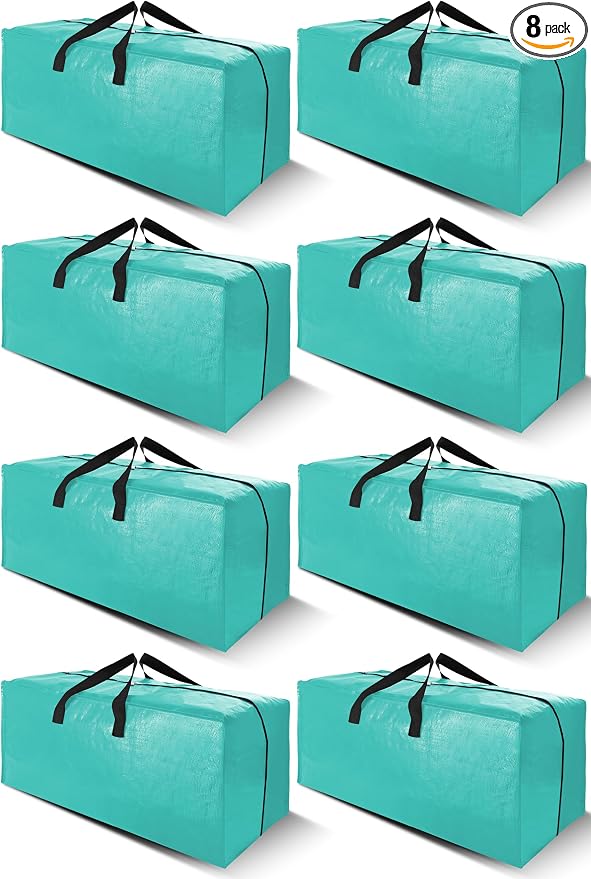 Cosy Family 8 Pack Heavy Duty Extra Large Moving Bags with Backpack Straps - Strong Handles & Zippers, Storage Totes For Space Saving, Fold Flat, Alternative to Moving Box, Aquamarine by Cosy+Family