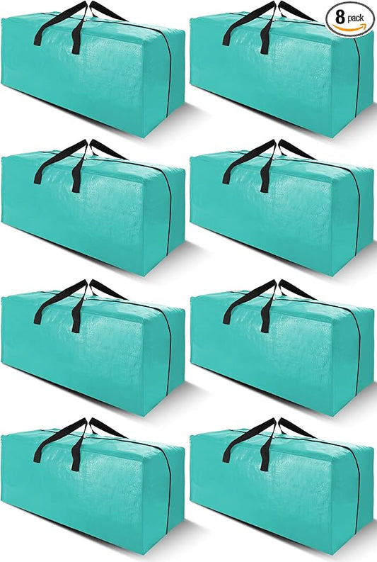 Cosy Family 8 Pack Heavy Duty Extra Large Moving Bags with Backpack Straps - Strong Handles & Zippers, Storage Totes For Space Saving, Fold Flat, Alternative to Moving Box, Aquamarine by Cosy+Family