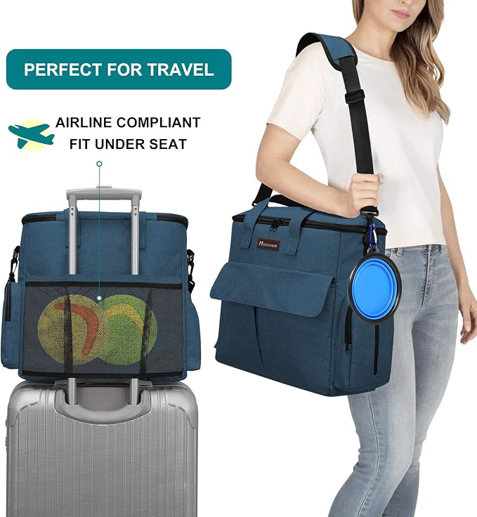 Modoker Dog Travel Bag with 2 Food Bags, 2 Bowls and 1 Mat (Blue) | Roomy Main Compartment | Multiple Functional Pockets | Water-Resistant Oxford Fabric | PVC Backing | Leak-Resistant Lining - Image 5