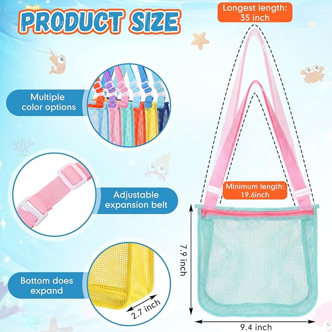 Frienda 4 Pcs Mesh Beach Bag Beach Seashell Bag Shell Collecting Sand Toy Totes Colorful Swimming Accessories Storage Pouch with Adjustable Carrying Straps for Men and Women (Colors A) - Image 2