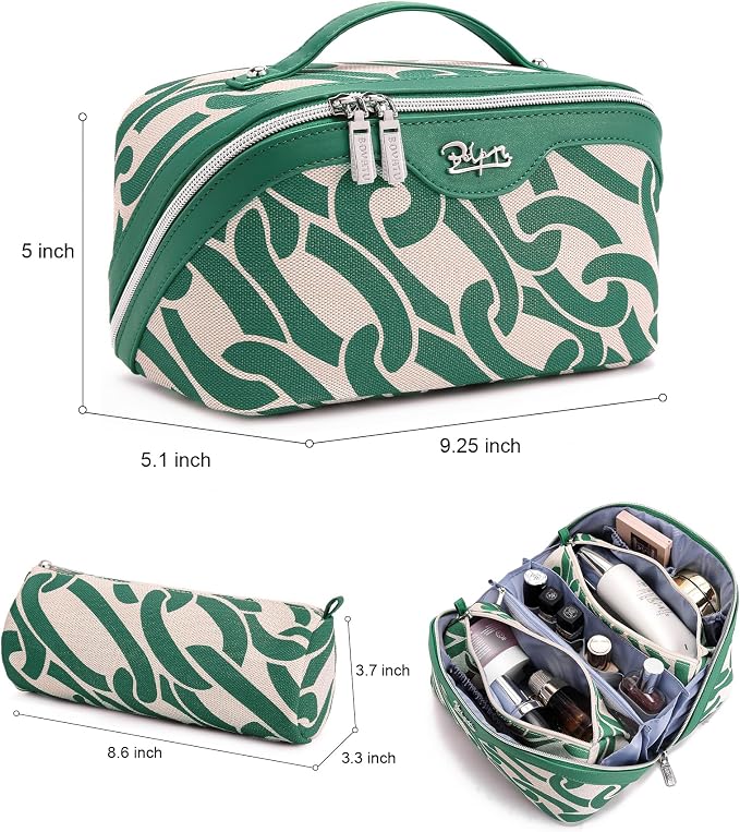 BOYATU Travel Makeup Bag for Women: Large Capacity 3-Piece Cosmetic & Toiletry Organizer - Expands Storage by 50% with 2 Detachable Pouches,Opens Flat for Easy Packing,Waterproof PU Leather(Green) - Image 6