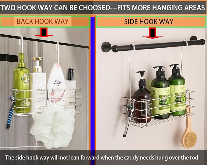 Shower Caddy Hanging Shower Rack SUS304 Stainless Steel Hanging Shower Orangizer with Hooks Over The Door, Shampoo Basket Storage (Single-Layer) - Image 5