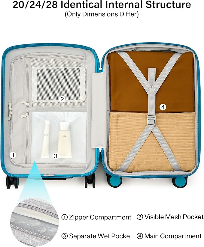 Hanke 20 Inch Expandable Carry On Luggage, 22x14x9 Airline Approved, TSA Lock Hard Shell Lightweight Suitcase for Men Women (Caribbean Blue) - Image 9