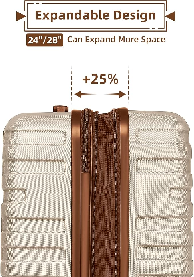 Cream 6 Piece Luggage Set Hard Shell - Expandable Suitcases with Spinner Wheels and Duffel Bags for Family Travel, Durable Carry On Luggage Sets with Lock for Women and Men - Image 6