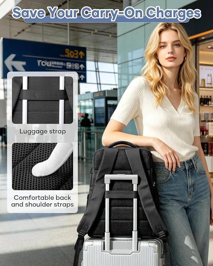 Large Travel Backpack Women Carry On Hiking Backpack Waterproof Outdoor Sports Casual Daypack Personal item Travel Bag Airplane Essentials Spirit Airline Flight Approved Shoes Compartment Men,Black - Image 3