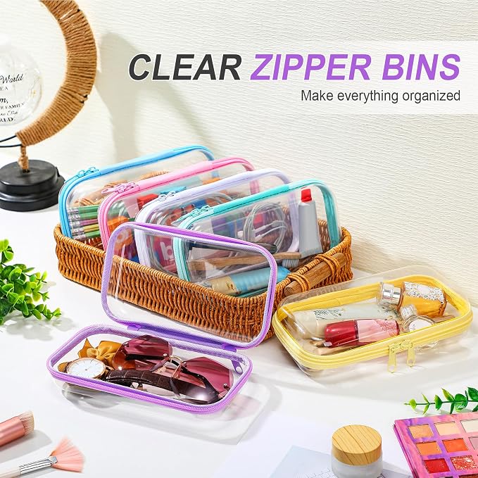 Sanwuta 6 Pcs Clear Hard Zipper Case Plastic Zipper Pouches Transparent Makeup Bag Pencil Case Pouches Toiletry Diaper Bag for Travel Toy Storage Organizer Bins(Colorful,7.48 x 3.94 x 2 Inch) - Image 5