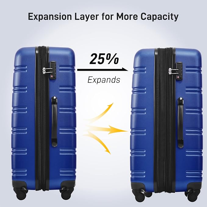 Merax Luggage sets of 3 Piece Carry on Luggage Airline Approved,Hard Case Luggage Expandable Checked Luggage Suitcase Set with Wheels（Deepblue） - Image 2