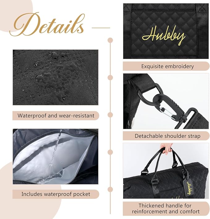 Dansydaisy 4 Pcs Duffel Bag Set Include 2 Honeymoon Travel Bags with Shoe Compartment and 2 Luggage Tags(19.7 x 9.8 x 15.7 Inches,Hubby and Wifey,Black,White) - Image 3