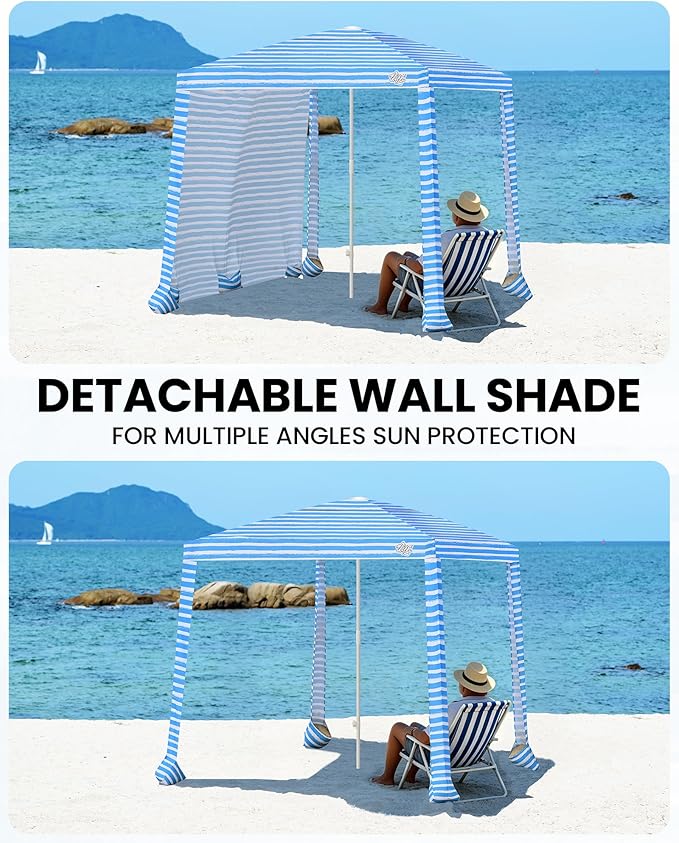 Qipi Beach Cabanas for Sand, Beach Canopy with Sandbags & Side Wall for Family, Easy Set Up Sun Shelter, UPF 50+ UV Protection with Roof Vent - Image 6