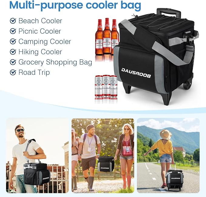 Rolling Cooler with Wheels and Handle, Heavy Duty Leakproof Soft-Sided Cooler, 12Hrs Ice Retention & Enhanced Stability, Insulated Travel Cooler for Camping,Grocery,Beach,Outdoor - Image 7