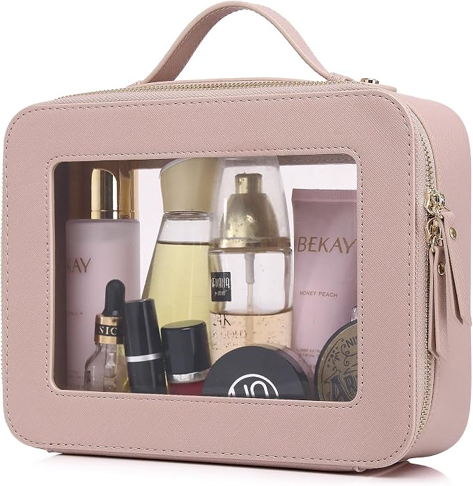 Pinkmik Clear Makeup Bag for Women Waterproof Travel Cosmetics and Toiletries Case Portable Makeup Oaganizer Bag Clear Car Bag with Zipper (Pink, L) by Pinkmik