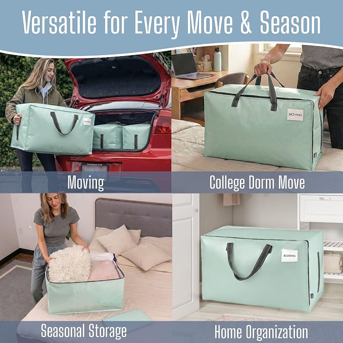 VENO 6 Pack Extra Large Heavy Duty Moving Bags with Wide Opening & Reinforced Handles, Reusable Storage Tote Bags with Strong Zippers for Clothes, College Dorm Essentials & Moving Supplies - Image 6