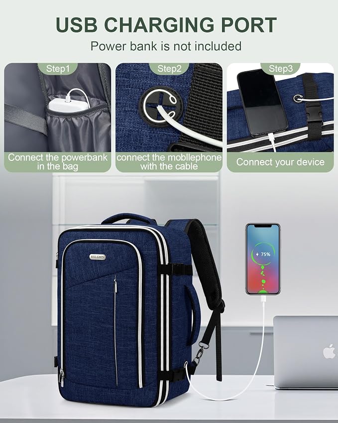 Travel Carry On 17.5" Laptop Expandable Backpack for Men Women, Personal Item Bag Waterproof Airline Approved with USB Charging Hole 3 Packing Cubes, Large Weekender Daypack Business Luggage Suitcase - Image 6