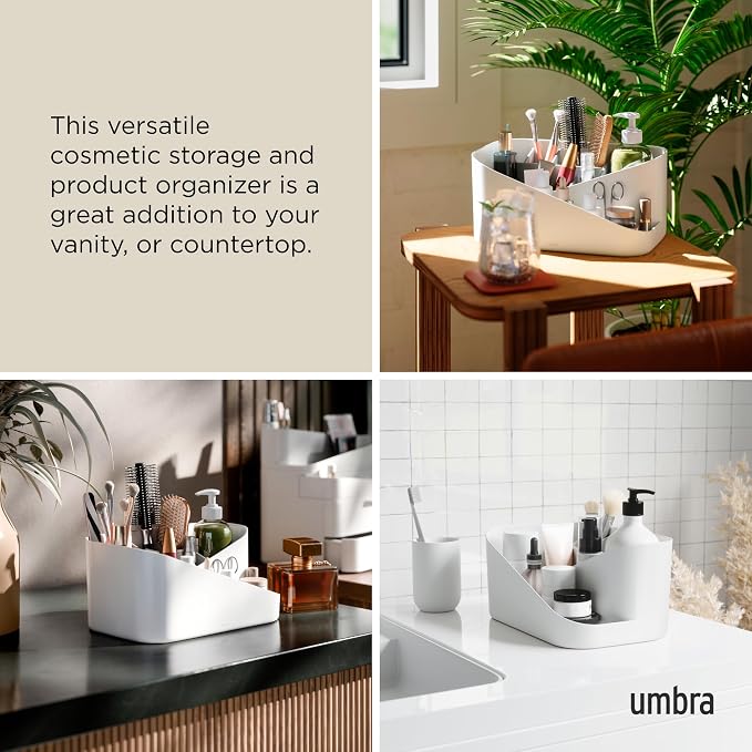 Umbra Glam Cosmetic Organizer, Versatile Storage Container With Removable Insert for Bathroom, Office and More, White - Image 4