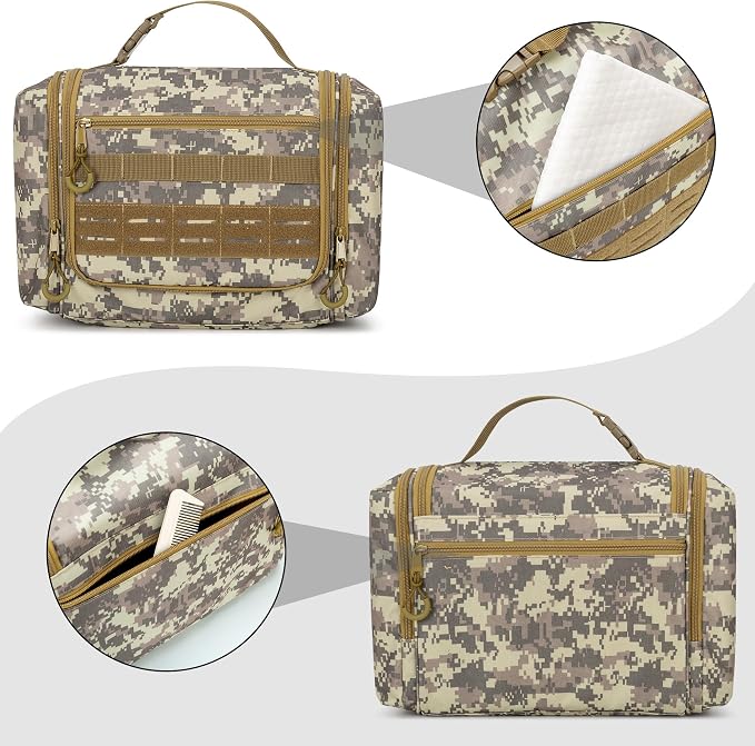 Tactical Toiletry Travel Bag for Men, Hanging Dopp Kit Hygiene Bag Shower Organizer with Hook for Toiletries and Shaving Care, Desert Yellow (Empty Bag) - Image 4