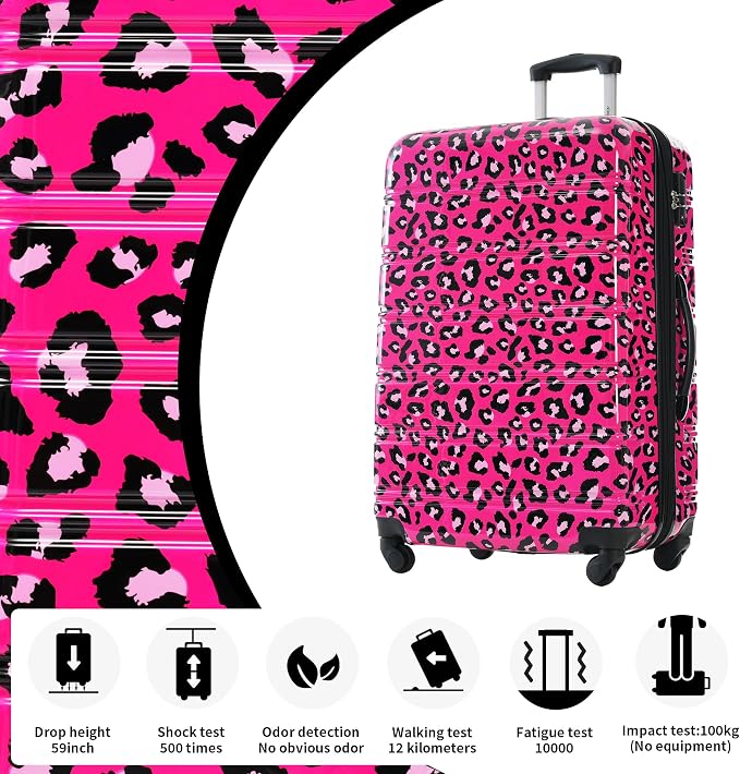 Merax Suitcase Set, Hardshell Luggage Sets 3 Piece with Spinner Wheels | Expandable Durable Suitcase with TSA Lock Lightweight 20" 24" 28", Hot Pink Leopard - Image 8