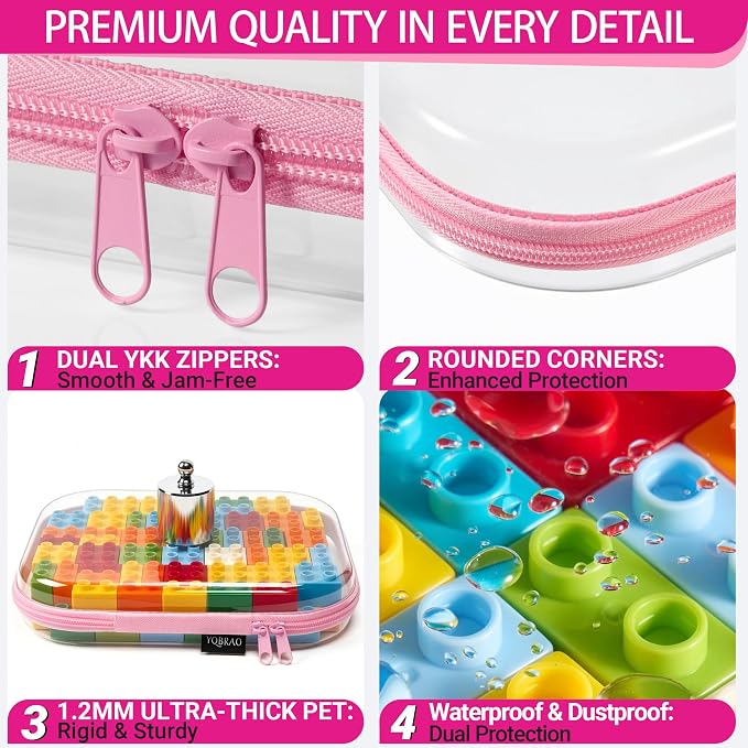 YQBRAO 3-Pack Large Clear Hard Shell Zipper Case, 1.2mm Ultra-Thick Rigid Toy & Closet Organizer, Heavy-Duty Diaper Bag Pouch Set with YKK Zippers, Waterproof Travel Storage (Pink) - Image 5
