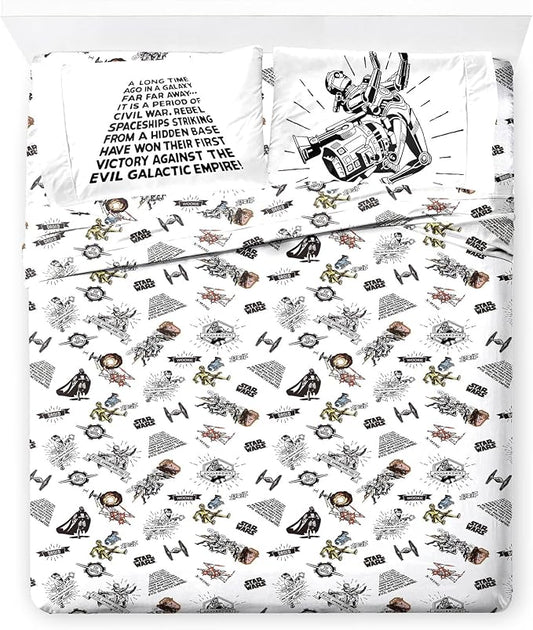 Jay Franco Kids Sheet Set with Fitted, Flat Sheets & Pillow Cover - Ultra-Soft Bedding with Pillowcase for Room Decor, White - Star Wars, 4 Piece Queen by JayFranco