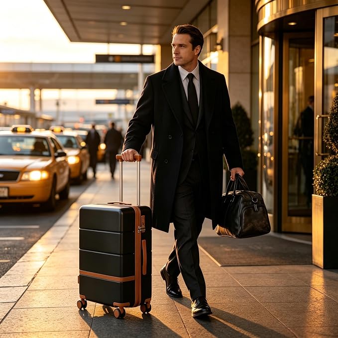 4 Piece Luggage Set, 20/24 inchi Large Checked Hard Shell Suitcase with Spinner Wheels, Vintage PU Leather Weekender Duffel Bag TSA Travel Luggage Set for Family Long Trips(Black) - Image 7