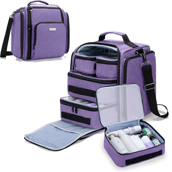 BAFASO Large Travel Toiletry Bag with 4 Removable Pouches, Purple | Multifunctional Makeup Bag for Toiletry Supplies. by BAFASO