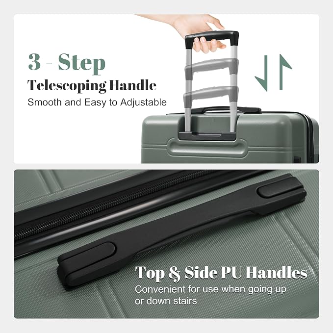 6 Pcs ABS Hardshell Luggage Set Spinner Wheel Suitcase Suitcase Army Green - Image 5
