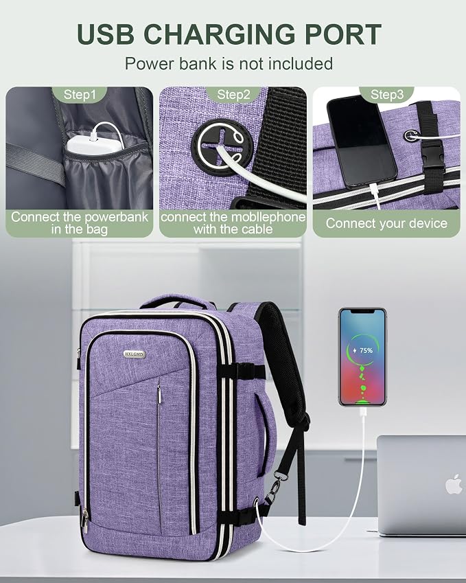 Travel Carry On 17.5" Laptop Expandable Backpack for Men Women, Personal Item Bag Waterproof Airline Approved with USB Charging Hole 3 Packing Cubes, Large Weekender Daypack Business Luggage Suitcase - Image 6