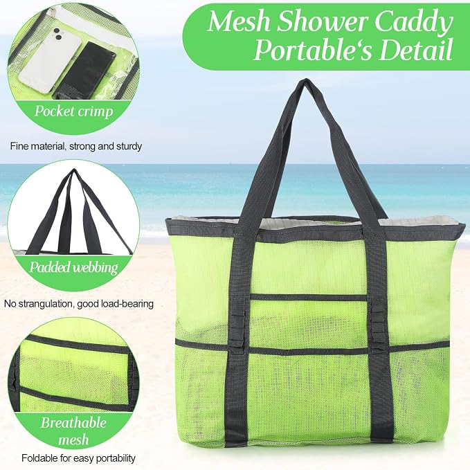Hillban Large Beach Mesh Bags Bulk for Women Beach Tote Bag with 8 Pocket Zipper Waterproof Sandproof for Pool Cruise Ship - Image 4